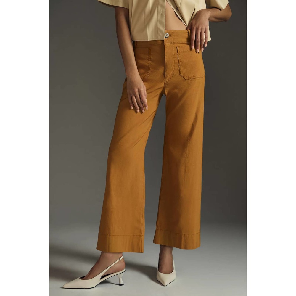 Anthropologie Maeve Colette Patch Pocket High-Rise Cropped Wide-Leg Pant Tan 30